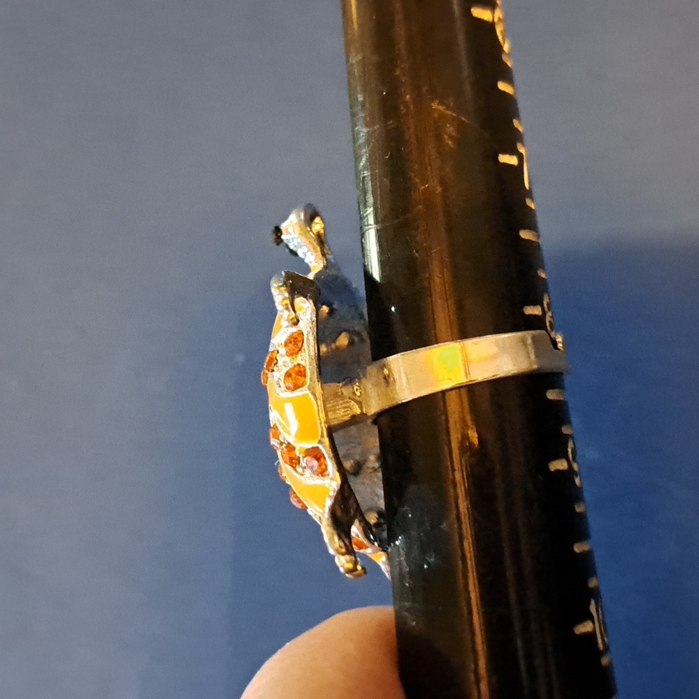 Turtle orange red silver tone adjustable ring - Picture 3 of 3